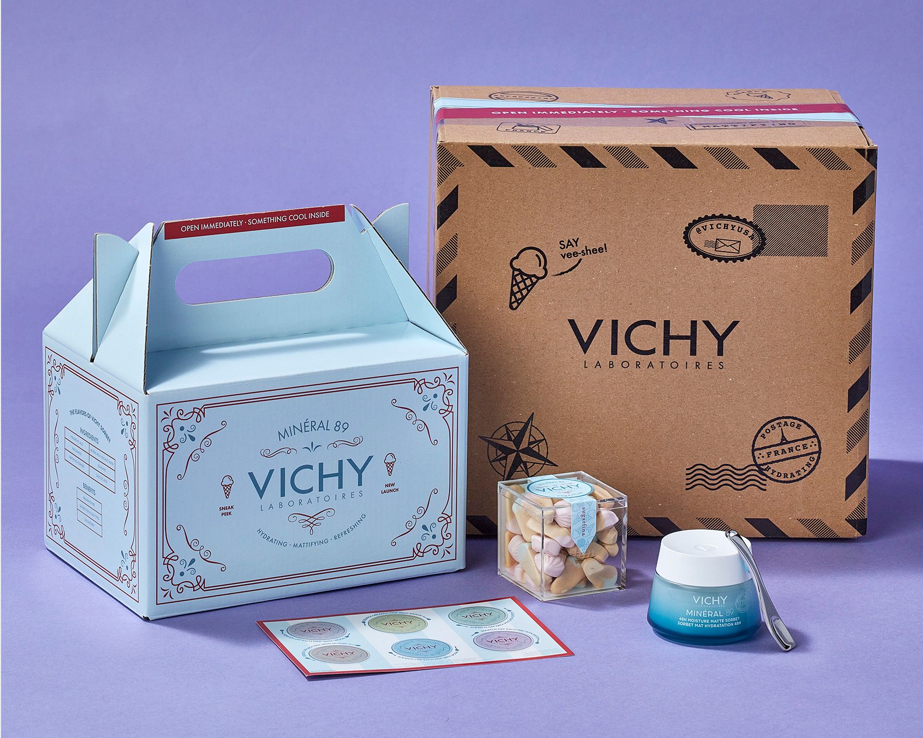 Vichy custom packaging and influencer PR mailer box designed by Twelve; custom branded packaging box