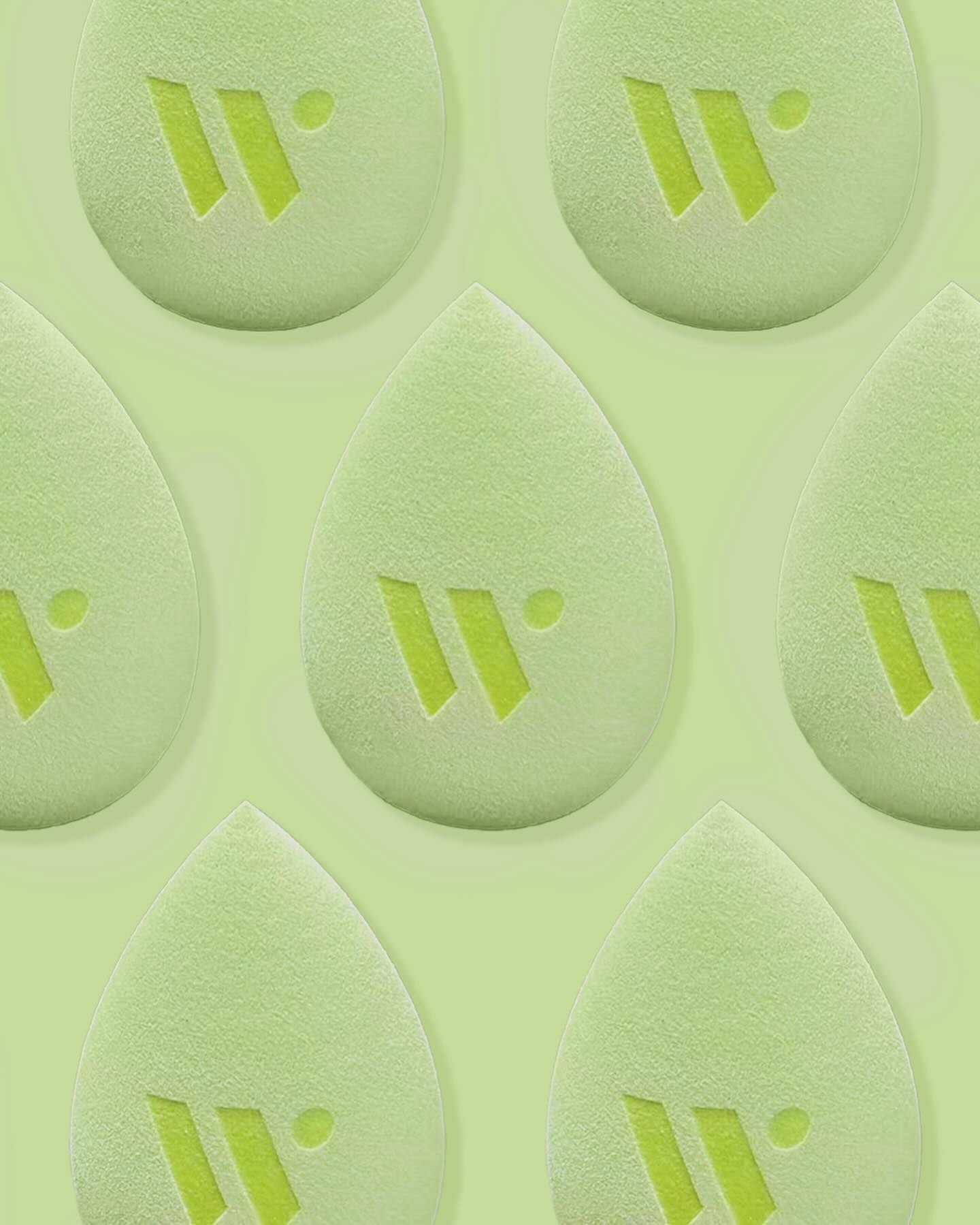 Branded merchandise created by Twelve for Wyn Beauty; green custom branded beauty blender