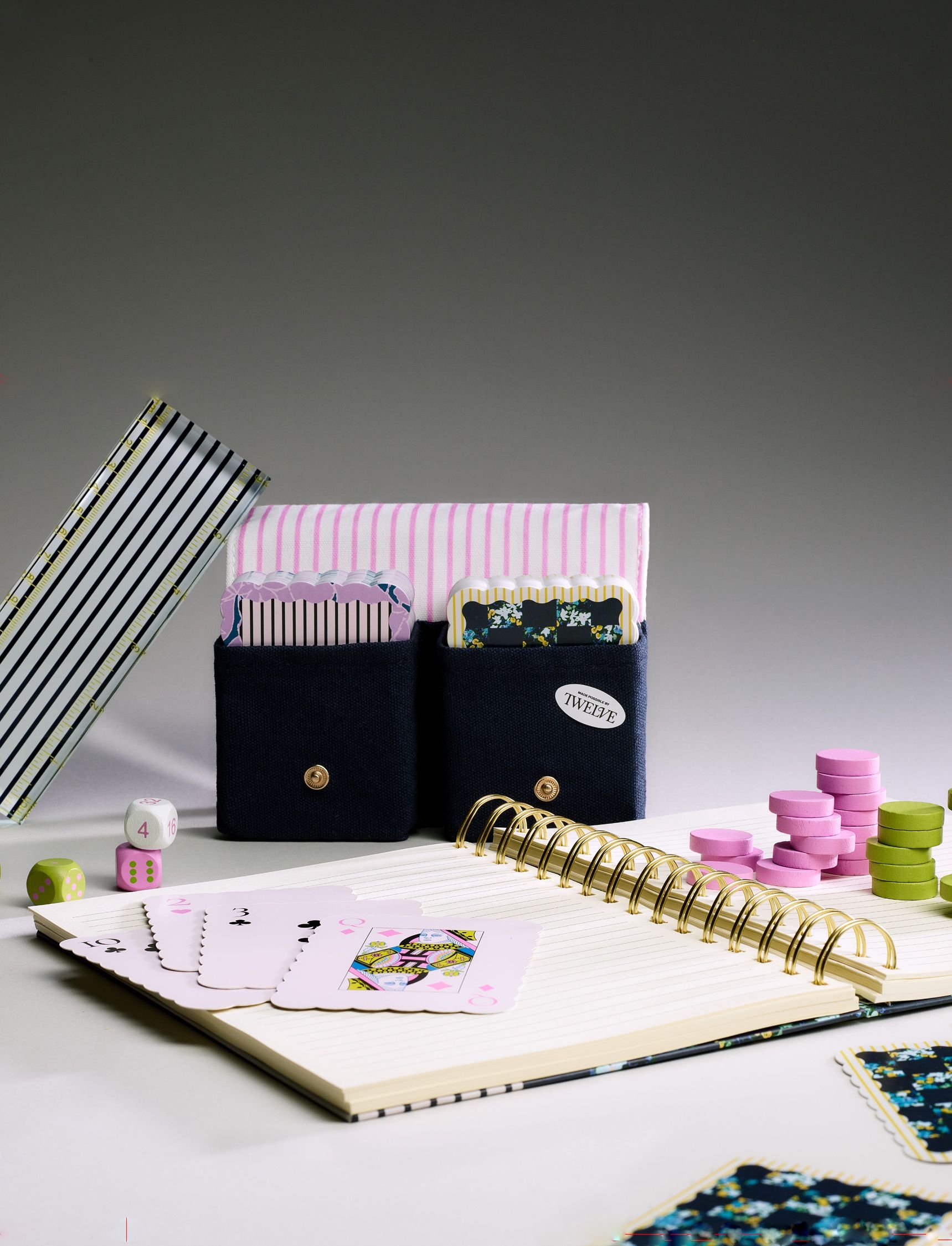 Private Label products created by Twelve for Anthropologie; custom playing card set, stationary set, and office supplies